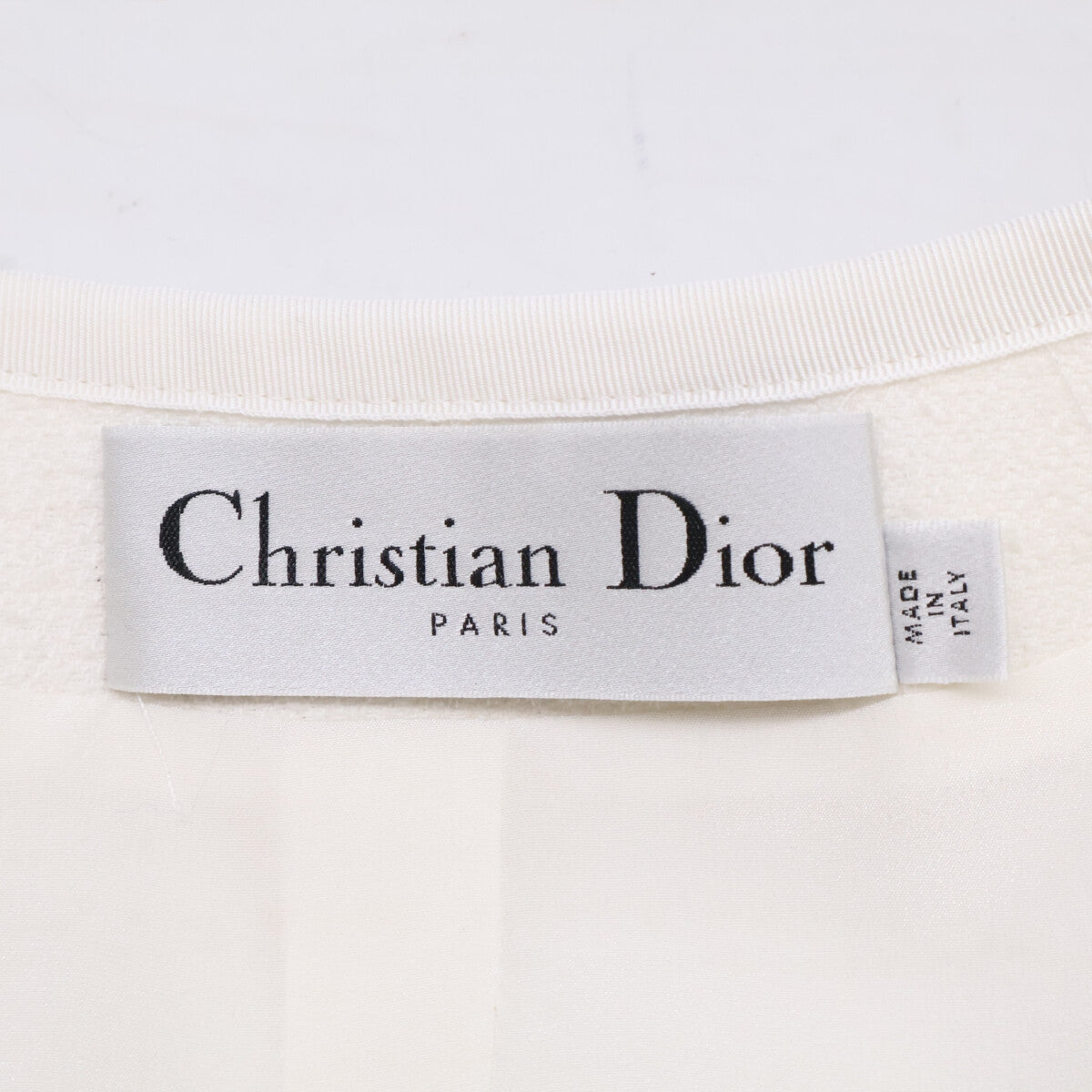 Christian Dior クリスチャンディオール 美品 国内正規 551V558B1761 バージンウール & コットンブレンド ブークレ ノーカラー クロップドジャケット ジャケット