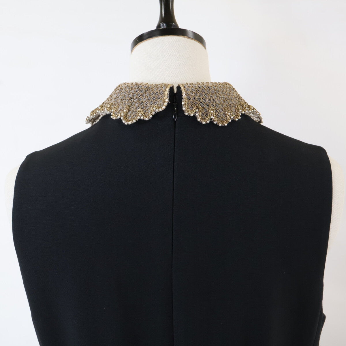 Christian Dior クリスチャンディオール 美品 国内正規 551L23X1166 パール＆チェーン刺繍レース襟 シルク混ウール ドレス ワンピース