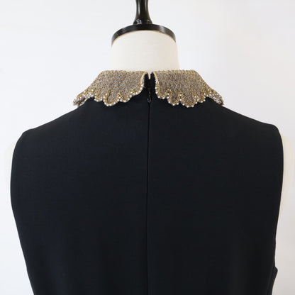 Christian Dior クリスチャンディオール 美品 国内正規 551L23X1166 パール＆チェーン刺繍レース襟 シルク混ウール ドレス ワンピース