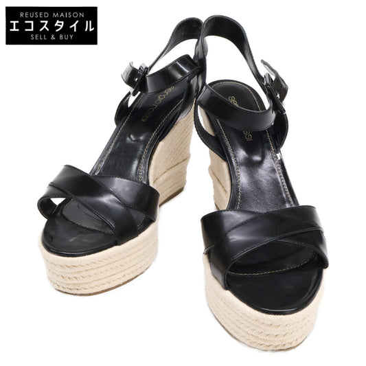 【SALE】 Sergio Rossi セルジオロッシ クロスレザー バックストラップ ウェッジヒール サンダル シューズ