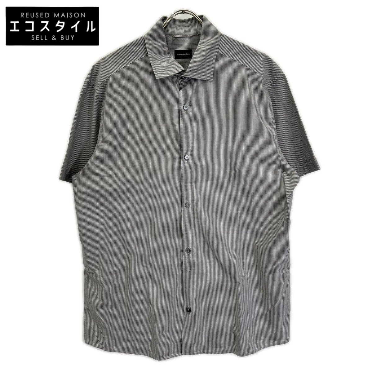 Ermenegildo Zegna エルメネジルドゼニア ブラック ッボーダー 半袖シャツ トップス