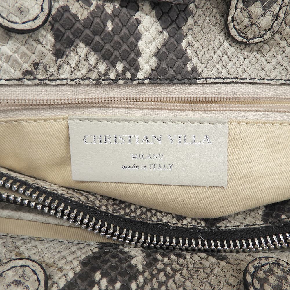 CHRISTIAN VILLA クリスチャンヴィラ 美品 パイソン柄 2WAY ハンドバッグ レディース グレー系 ハンドバッグ