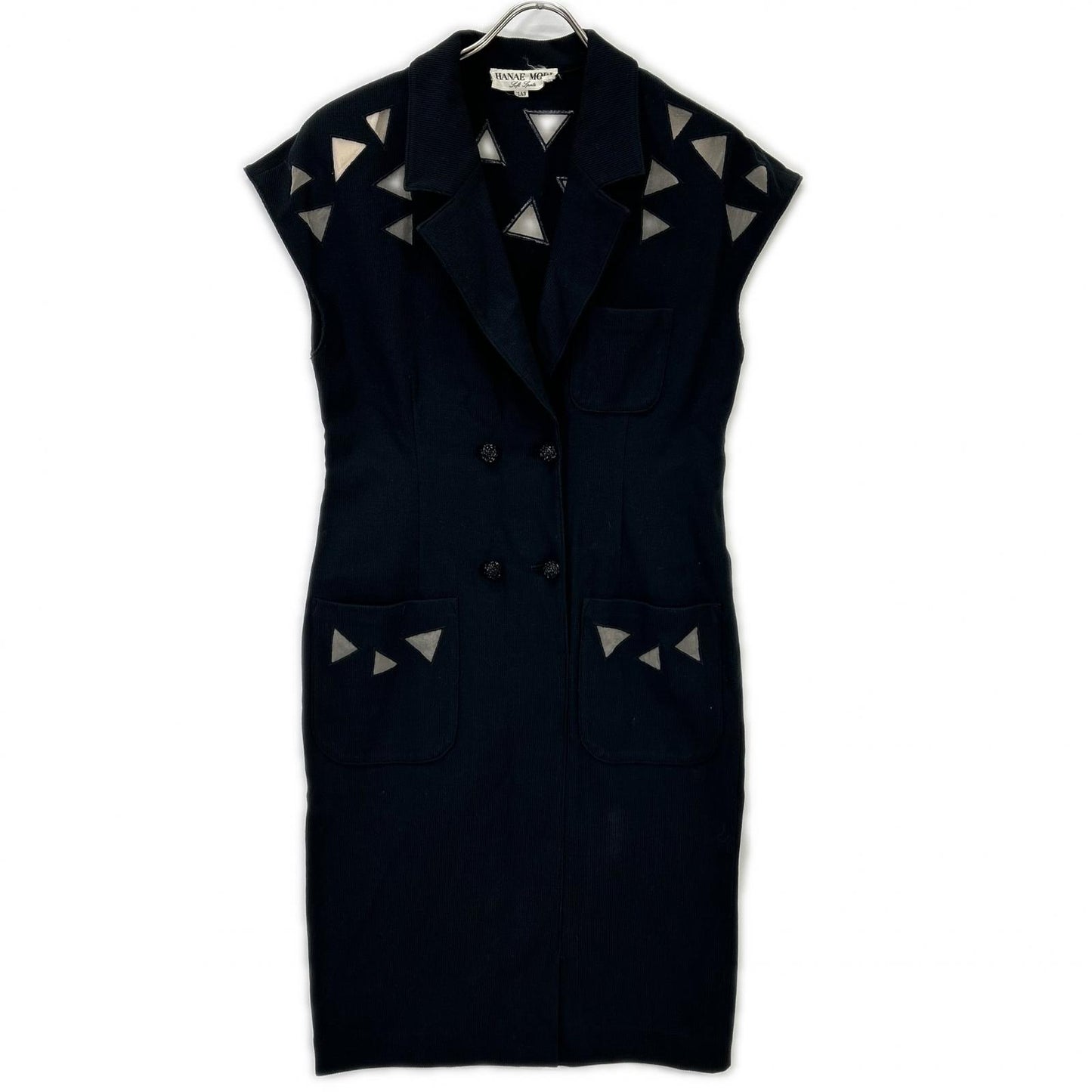 HANAE MORI ハナエモリ ブラック スクエアカットアウト ノースリーブワンピース ワンピース