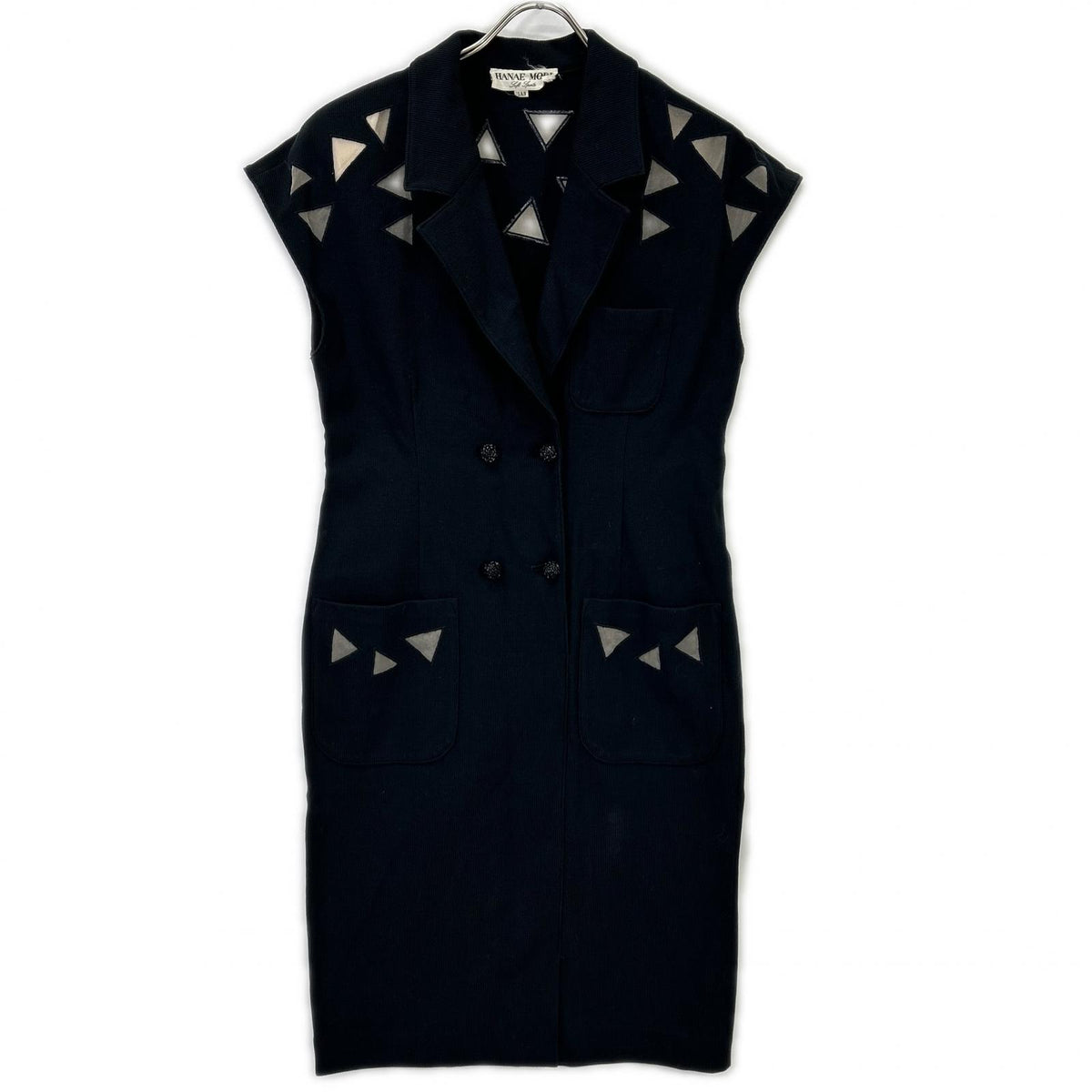 【SALE】 HANAE MORI ハナエモリ ブラック スクエアカットアウト ノースリーブワンピース ワンピース