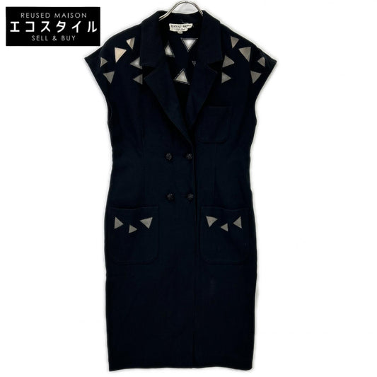 HANAE MORI ハナエモリ ブラック スクエアカットアウト ノースリーブワンピース ワンピース