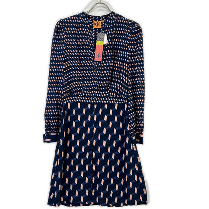 Tory Burch トリーバーチ ネイビー×ピンク 幾何学模様 シルクワンピース ワンピース