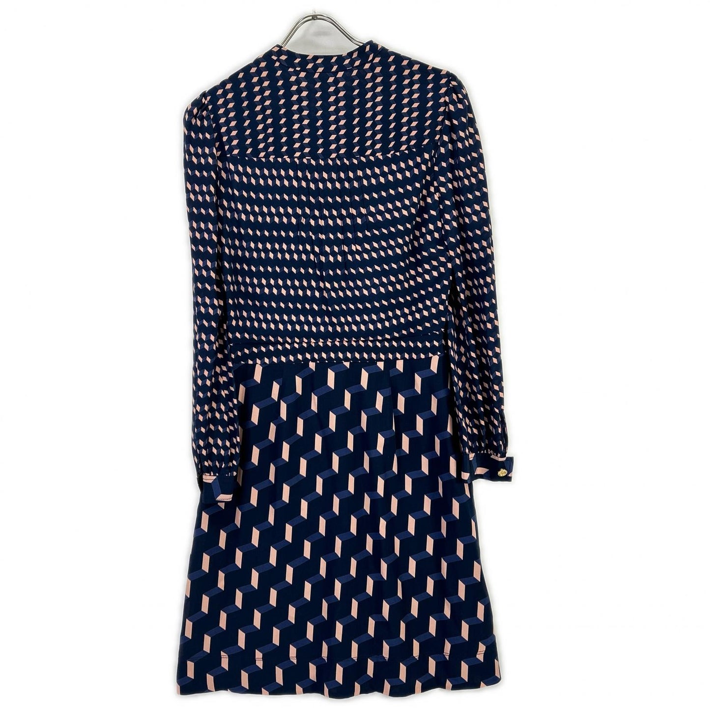 Tory Burch トリーバーチ ネイビー×ピンク 幾何学模様 シルクワンピース ワンピース