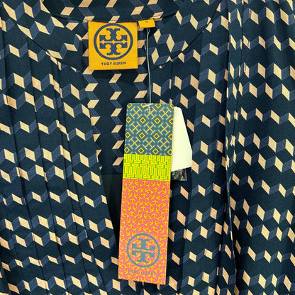Tory Burch トリーバーチ ネイビー×ピンク 幾何学模様 シルクワンピース ワンピース