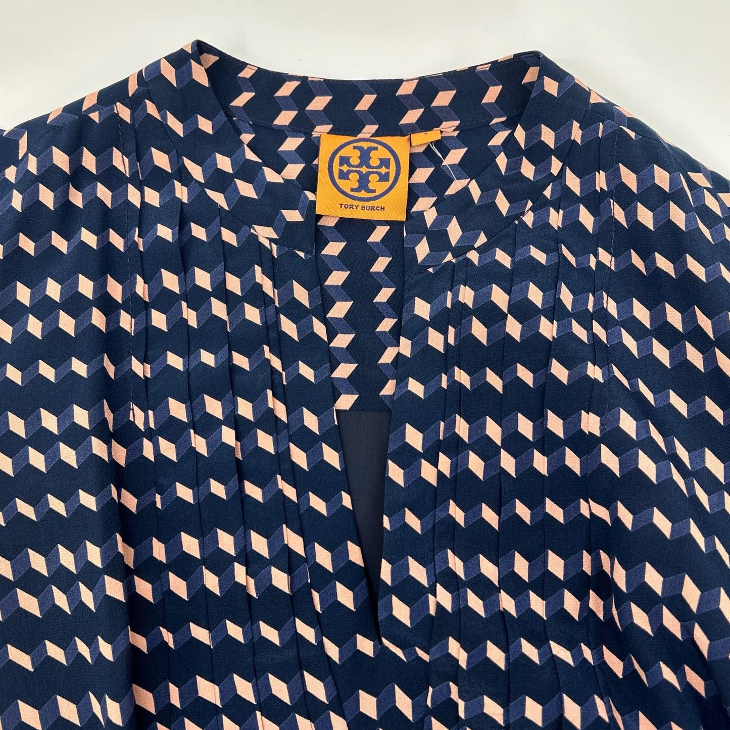 Tory Burch トリーバーチ ネイビー×ピンク 幾何学模様 シルクワンピース ワンピース
