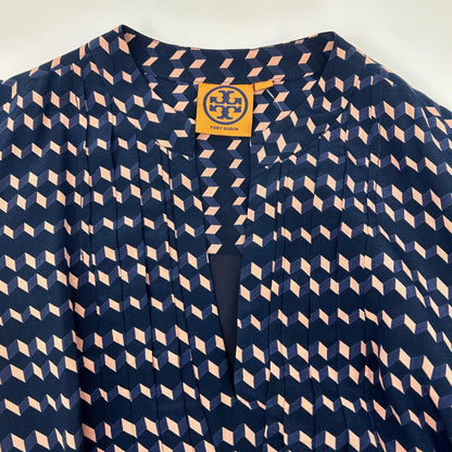 Tory Burch トリーバーチ ネイビー×ピンク 幾何学模様 シルクワンピース ワンピース