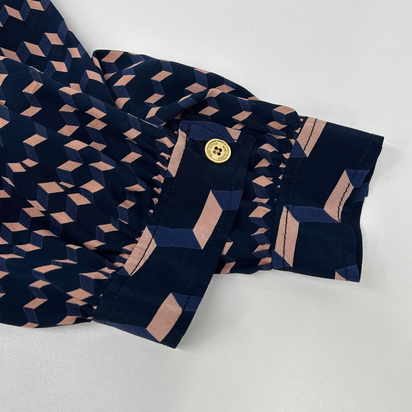 Tory Burch トリーバーチ ネイビー×ピンク 幾何学模様 シルクワンピース ワンピース