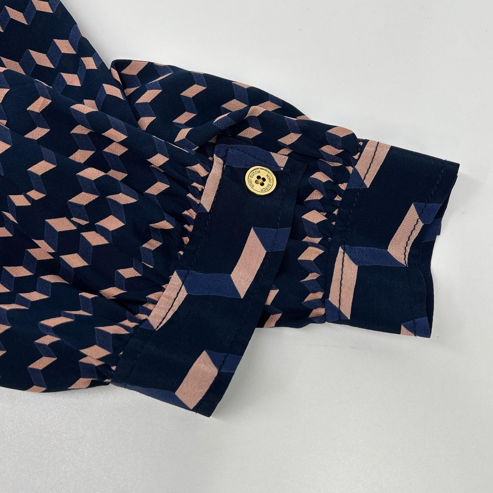 Tory Burch トリーバーチ ネイビー×ピンク 幾何学模様 シルクワンピース ワンピース
