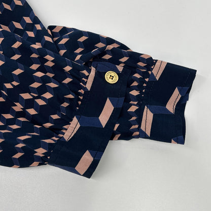 Tory Burch トリーバーチ ネイビー×ピンク 幾何学模様 シルクワンピース ワンピース