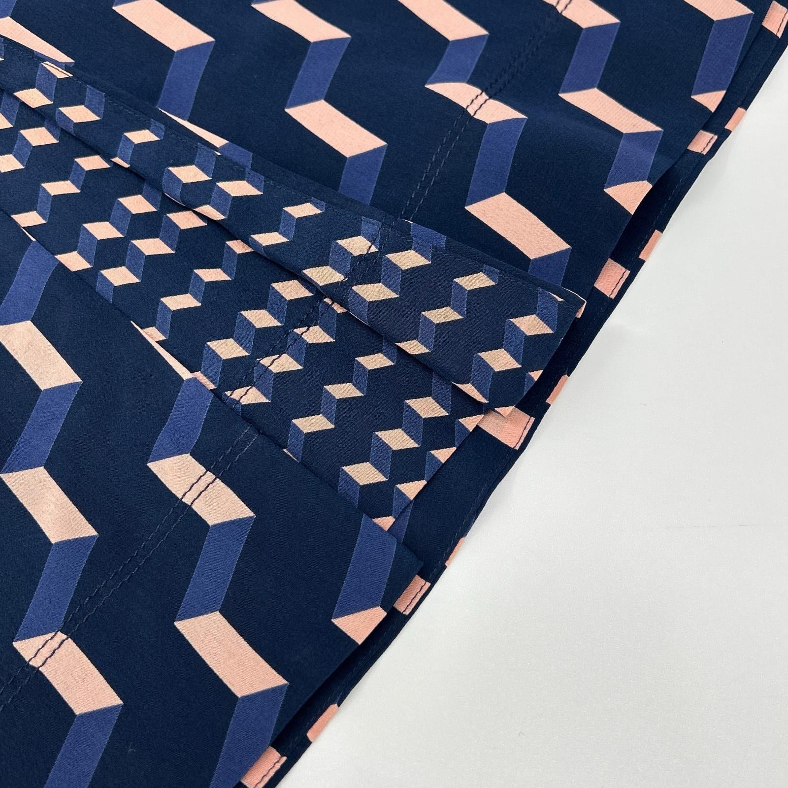 Tory Burch トリーバーチ ネイビー×ピンク 幾何学模様 シルクワンピース ワンピース