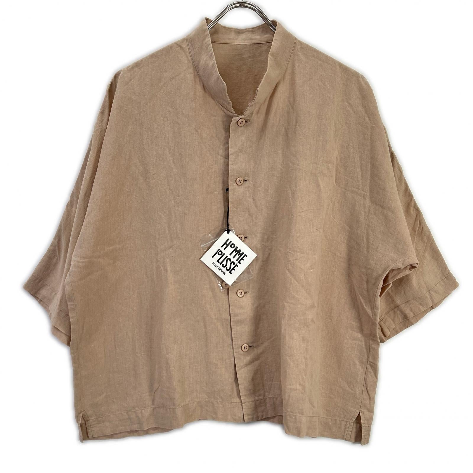 HOMME PLISSE ISSEY MIYAKE オムプリッセ イッセイミヤケ HP21FJ324 ベージュ コットンリネンドルマンショートスリーブシャツ トップス