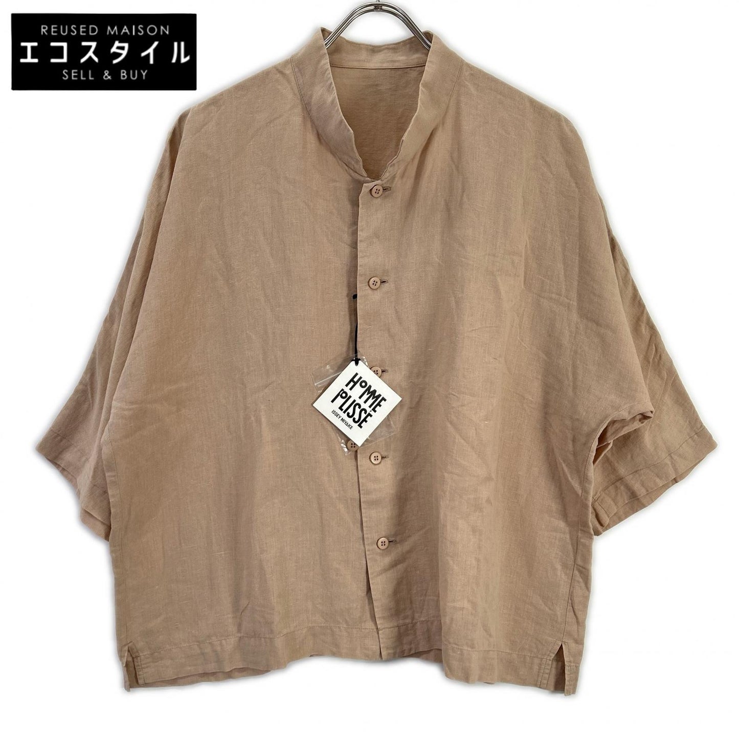 HOMME PLISSE ISSEY MIYAKE オムプリッセ イッセイミヤケ HP21FJ324 ベージュ コットンリネンドルマンショートスリーブシャツ トップス