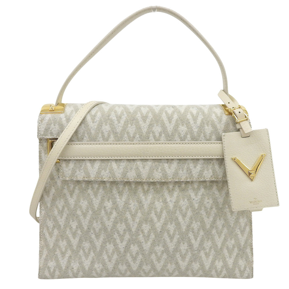 Valentino Garavani ヴァレンティノガラヴァーニ スタッズ 2WAYバッグ ハンドバッグ レザー×フェルト レディース アイボリー系 ハンドバッグ