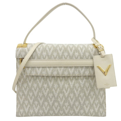 Valentino Garavani ヴァレンティノガラヴァーニ スタッズ 2WAYバッグ ハンドバッグ レザー×フェルト レディース アイボリー系 ハンドバッグ