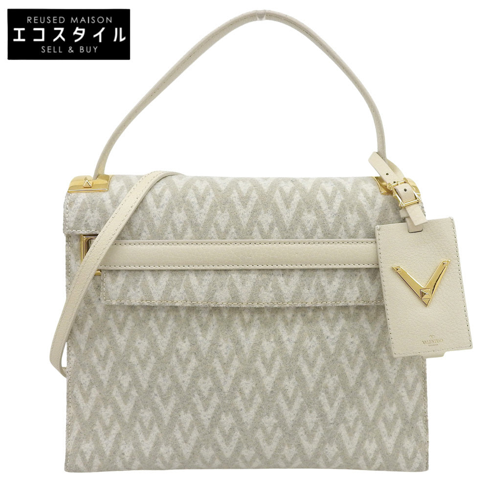 Valentino Garavani ヴァレンティノガラヴァーニ スタッズ 2WAYバッグ ハンドバッグ レザー×フェルト レディース アイボリー系 ハンドバッグ