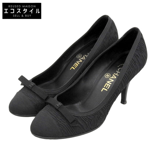CHANEL シャネル グログランリボン ココマーク キャップトゥ ヒールパンプス レディース ブラック36 1/2C シューズ