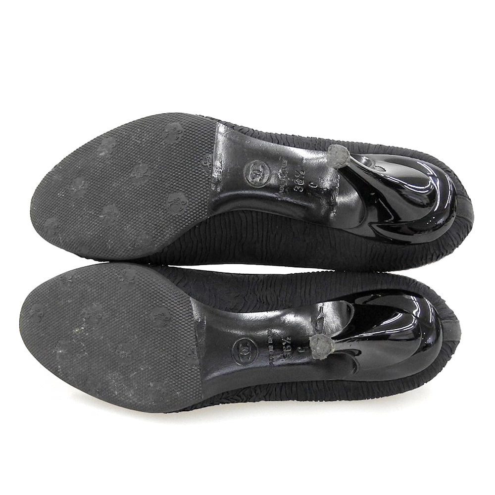 CHANEL シャネル グログランリボン ココマーク キャップトゥ ヒールパンプス レディース ブラック36 1/2C シューズ
