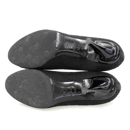 CHANEL シャネル グログランリボン ココマーク キャップトゥ ヒールパンプス レディース ブラック36 1/2C シューズ