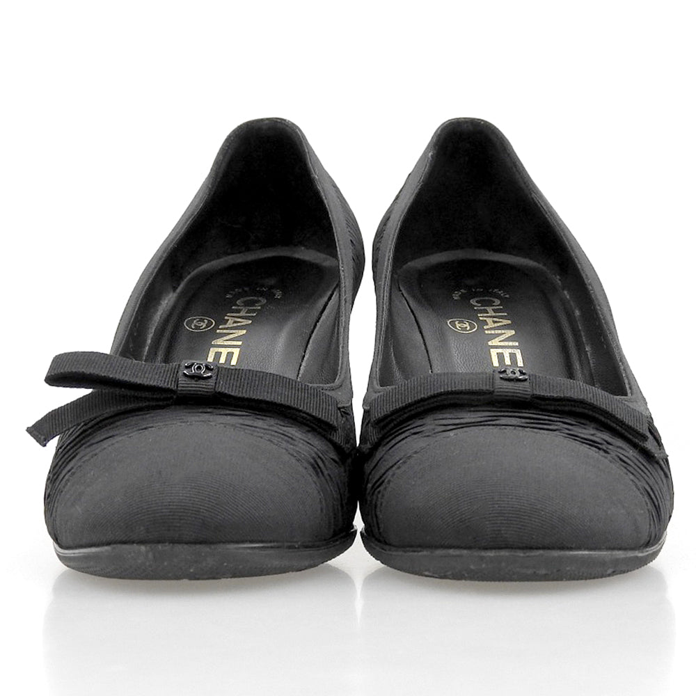 CHANEL シャネル グログランリボン ココマーク キャップトゥ ヒールパンプス レディース ブラック36 1/2C シューズ