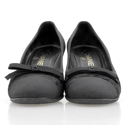CHANEL シャネル グログランリボン ココマーク キャップトゥ ヒールパンプス レディース ブラック36 1/2C シューズ
