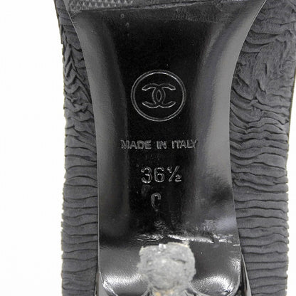 CHANEL シャネル グログランリボン ココマーク キャップトゥ ヒールパンプス レディース ブラック36 1/2C シューズ