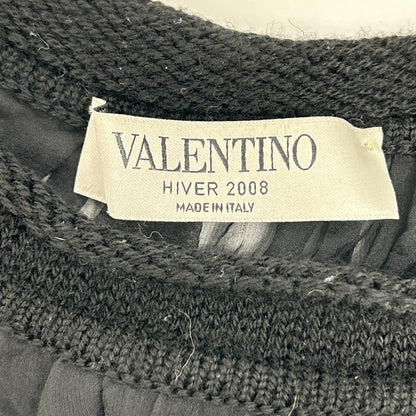 VALENTINO ヴァレンティノ ブラック ウール コットン シアー ペプラムニット ノースリーブ ワンピースドレス ワンピース