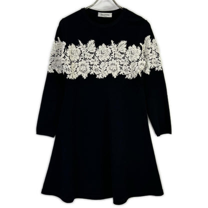 VALENTINO ヴァレンティノ ブラック レースデザイン ロングスリーブ ジャージー ワンピース ワンピース