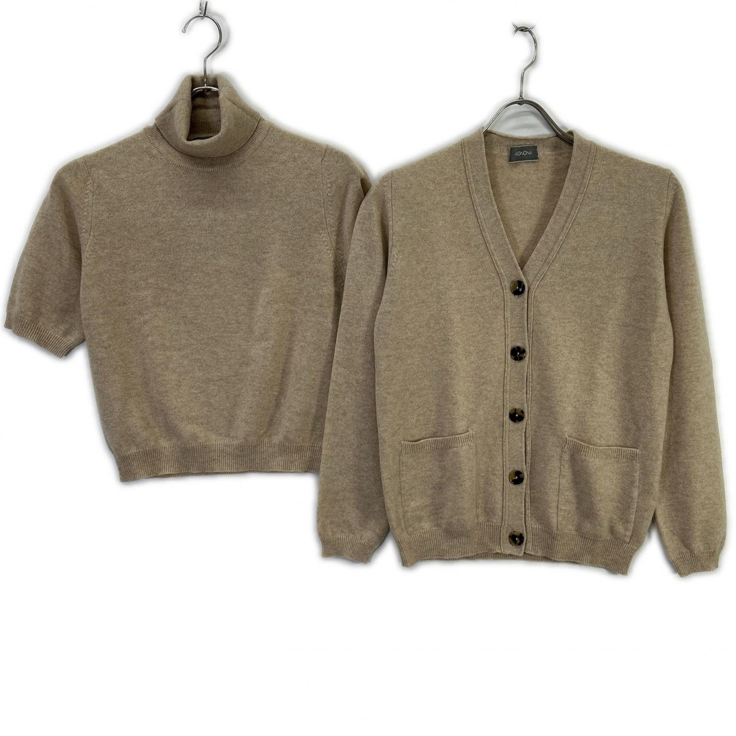 AGNONA アニオナ HC036 ベージュ カシミヤ100 半袖ニット アンサンブル トップス