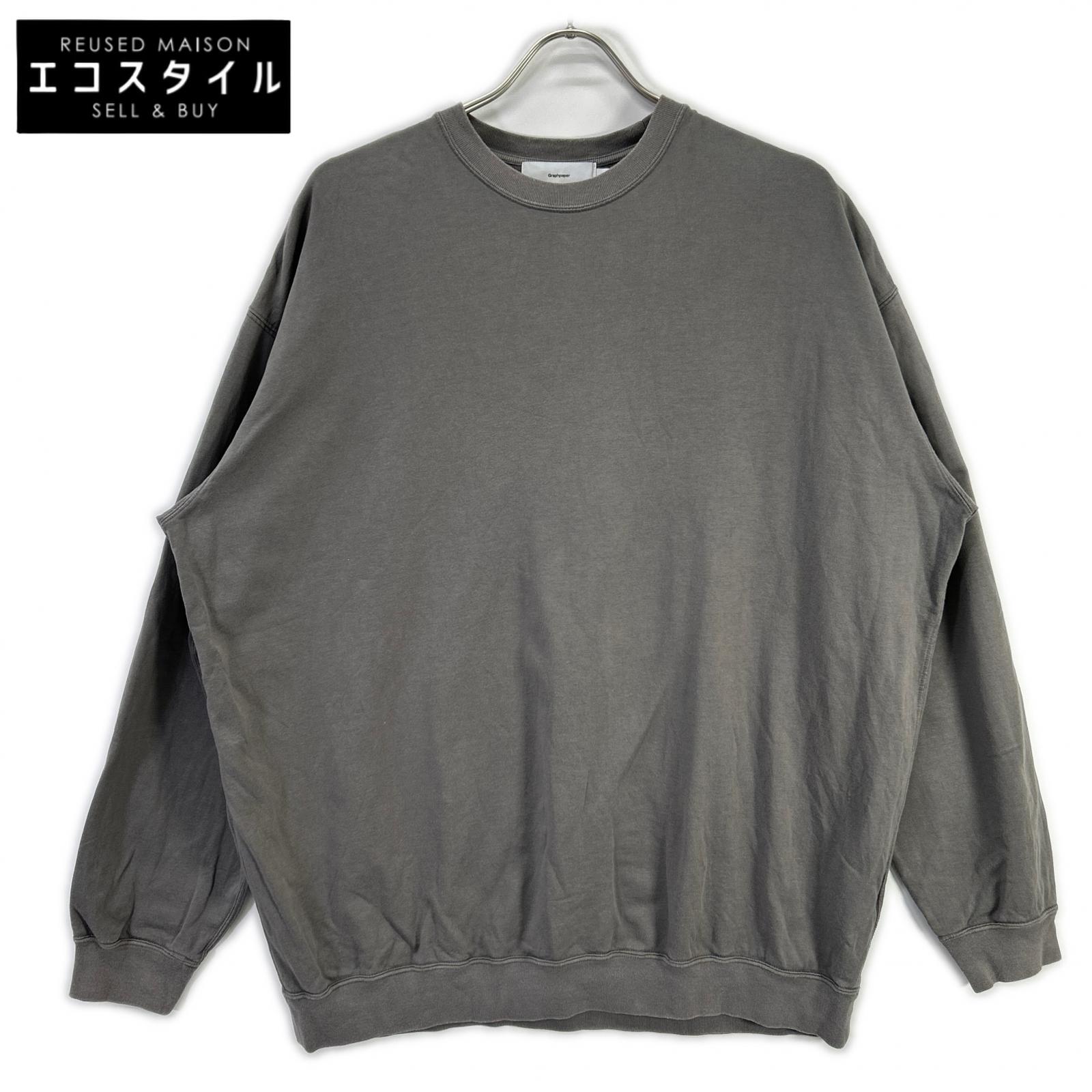 Graphpaper グラフペーパー GU243-70235 グレー Cotton Light Terry Crew Neck トップス