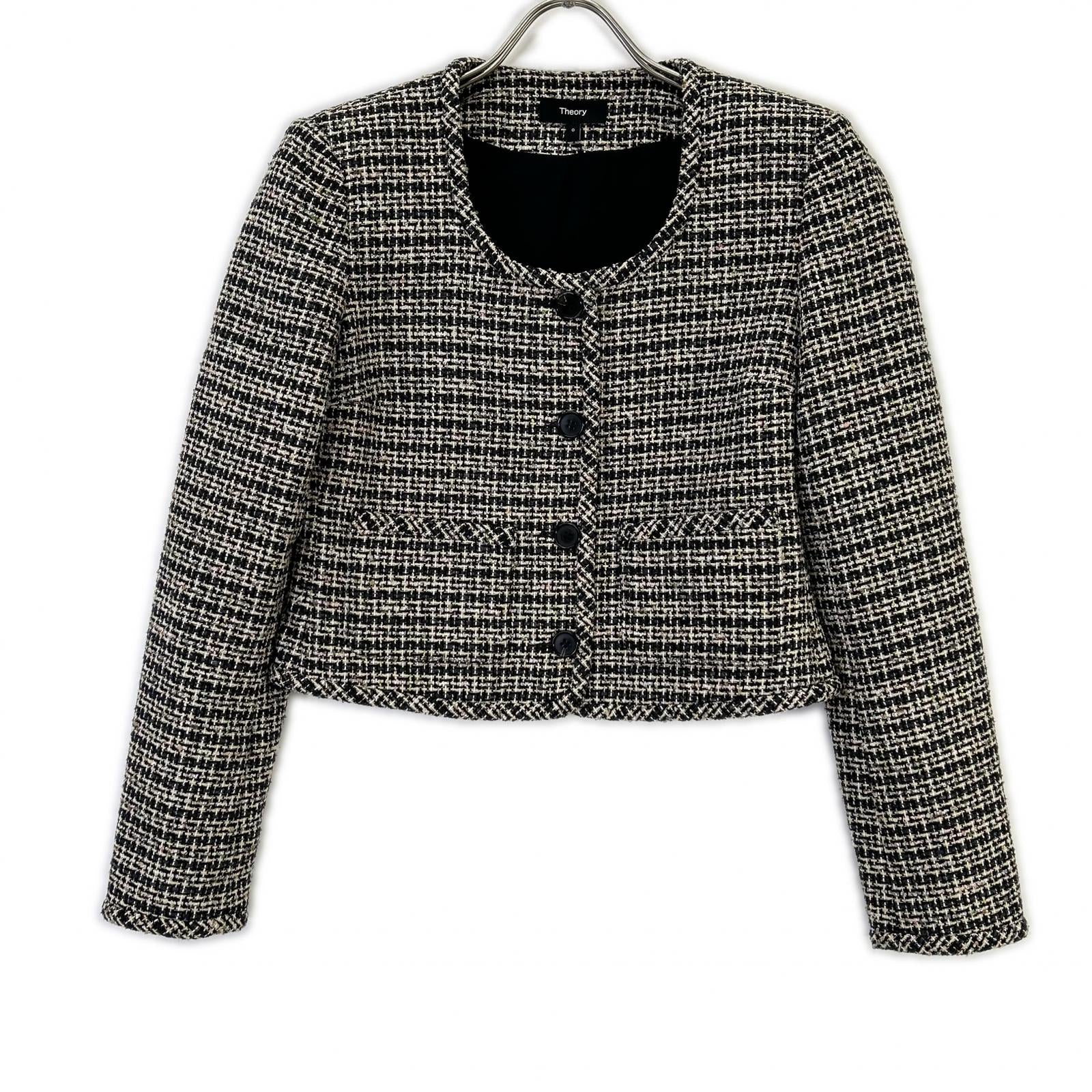 Theory セオリー 01-5404110 26SS ブラック STRIPE TWEED U NCK CARDGN ジャケット