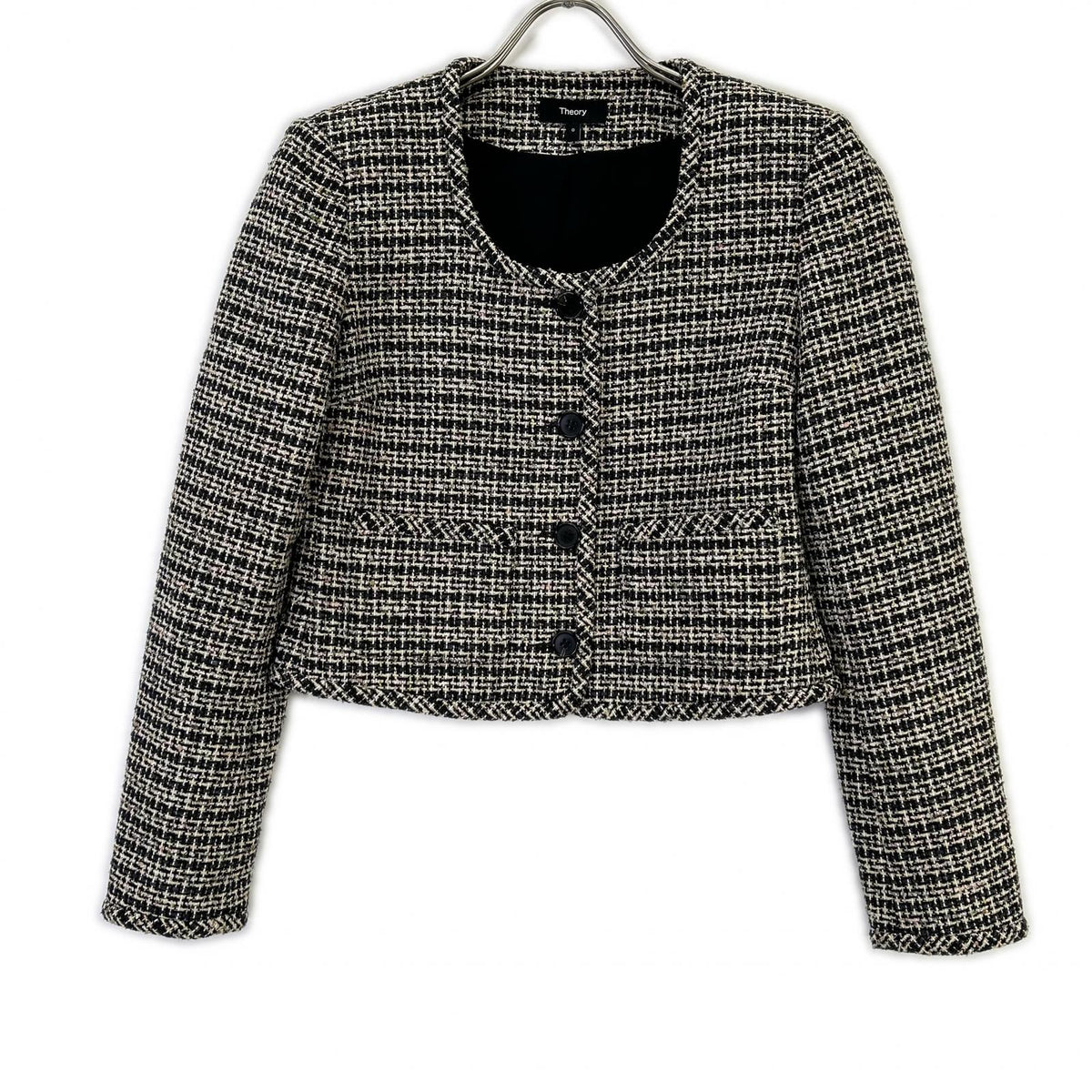 Theory 01-5404110 26SS black STRIPE TWEED U NCK CARDGN jacket