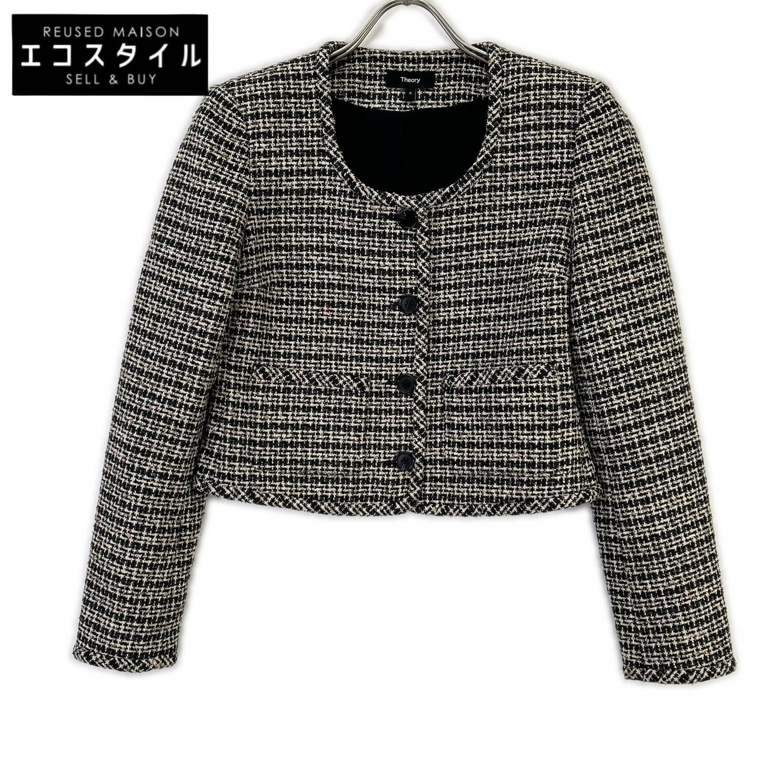 Theory セオリー 01-5404110 26SS ブラック STRIPE TWEED U NCK CARDGN ジャケット