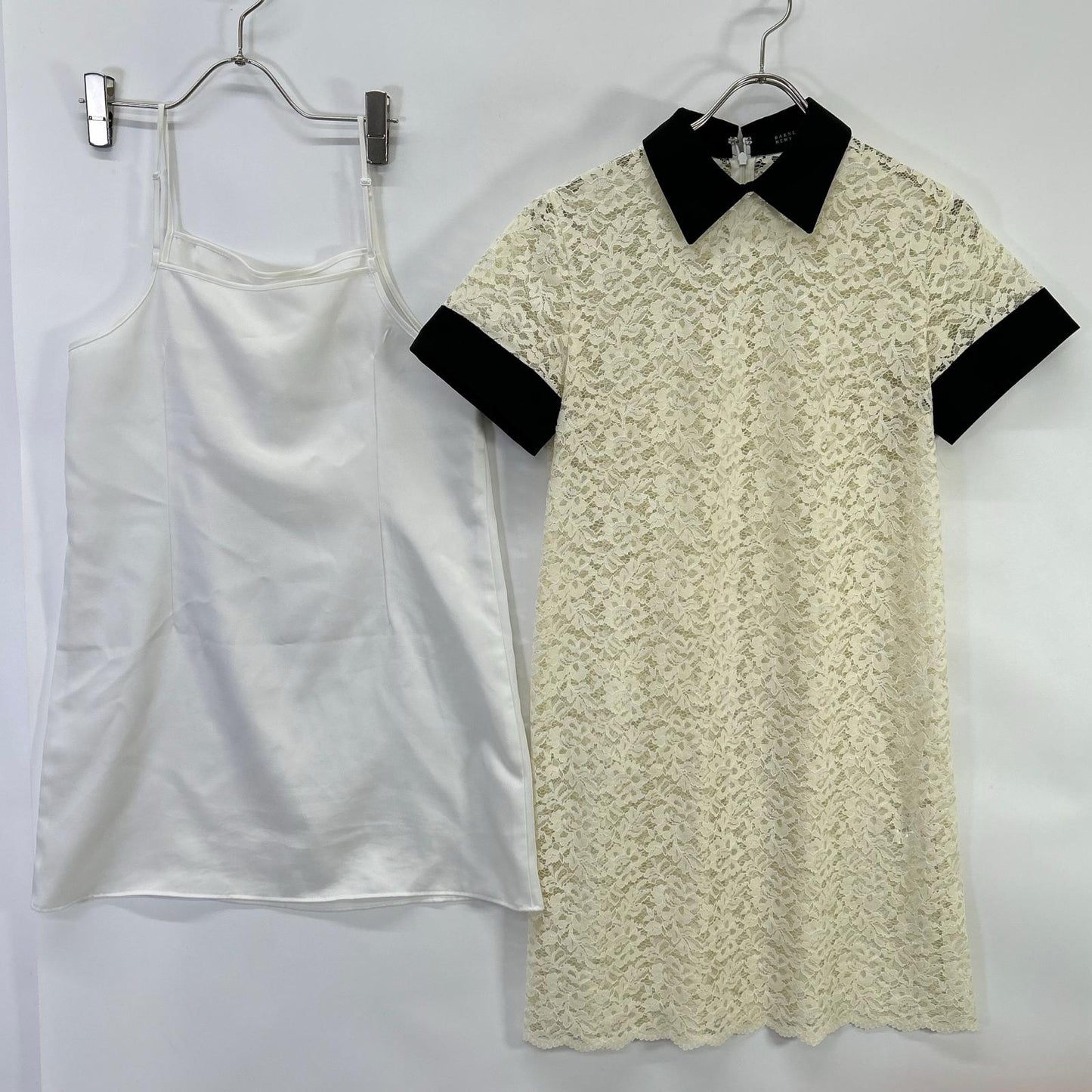 BARNEYSNEWYORK バーニーズニューヨーク アイボリー レース×サテン 襟付き ミニドレス ワンピース ワンピース