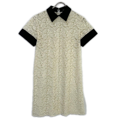 【SALE】 BARNEYSNEWYORK バーニーズニューヨーク アイボリー レース×サテン 襟付き ミニドレス ワンピース ワンピース