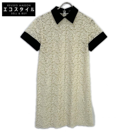 BARNEYSNEWYORK バーニーズニューヨーク アイボリー レース×サテン 襟付き ミニドレス ワンピース ワンピース
