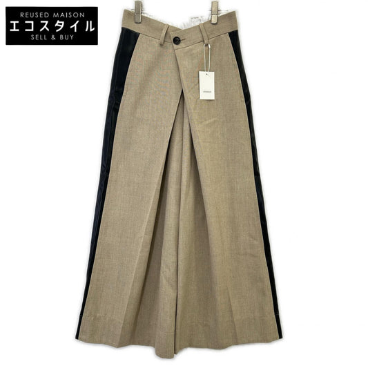 STUDIOUS ステュディオス 125540014 ベージュ Side Leather Flare Trousers ボトムス