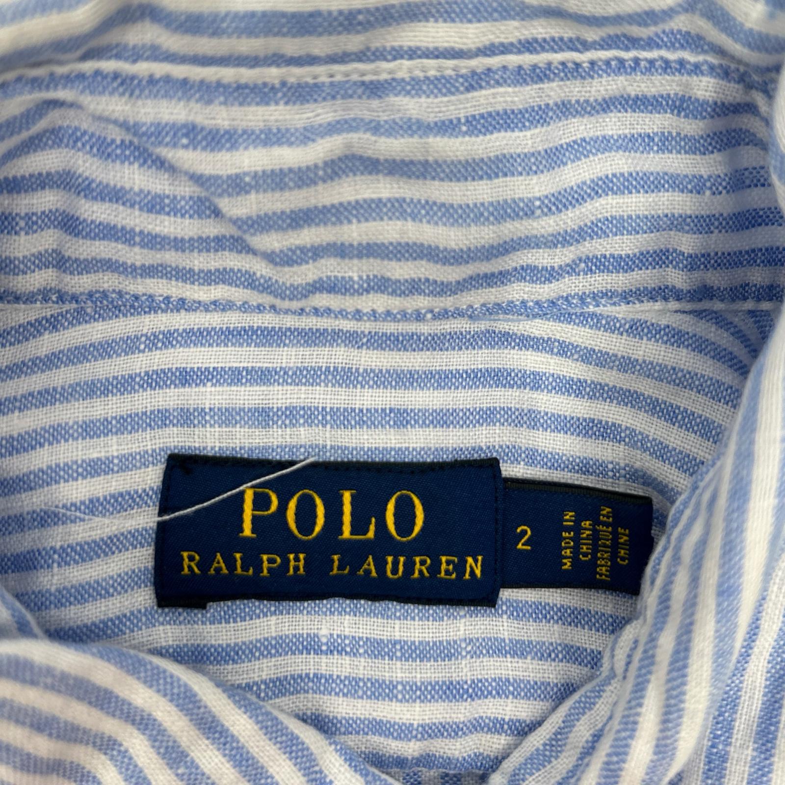 POLO RALPH LAUREN ポロ ラルフローレン 19年 スカイブルー ストライプ ベルト付き リネン ワンピース ワンピース