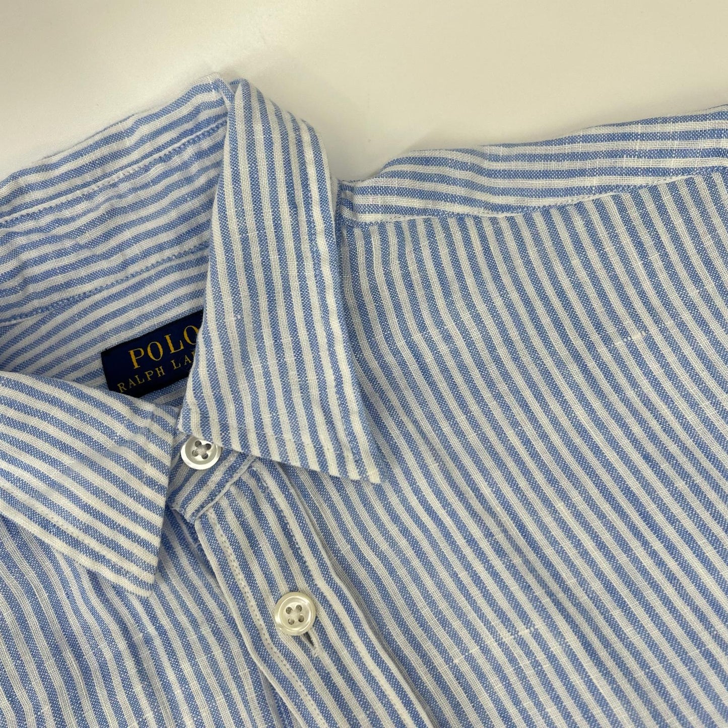 POLO RALPH LAUREN ポロ ラルフローレン 19年 スカイブルー ストライプ ベルト付き リネン ワンピース ワンピース
