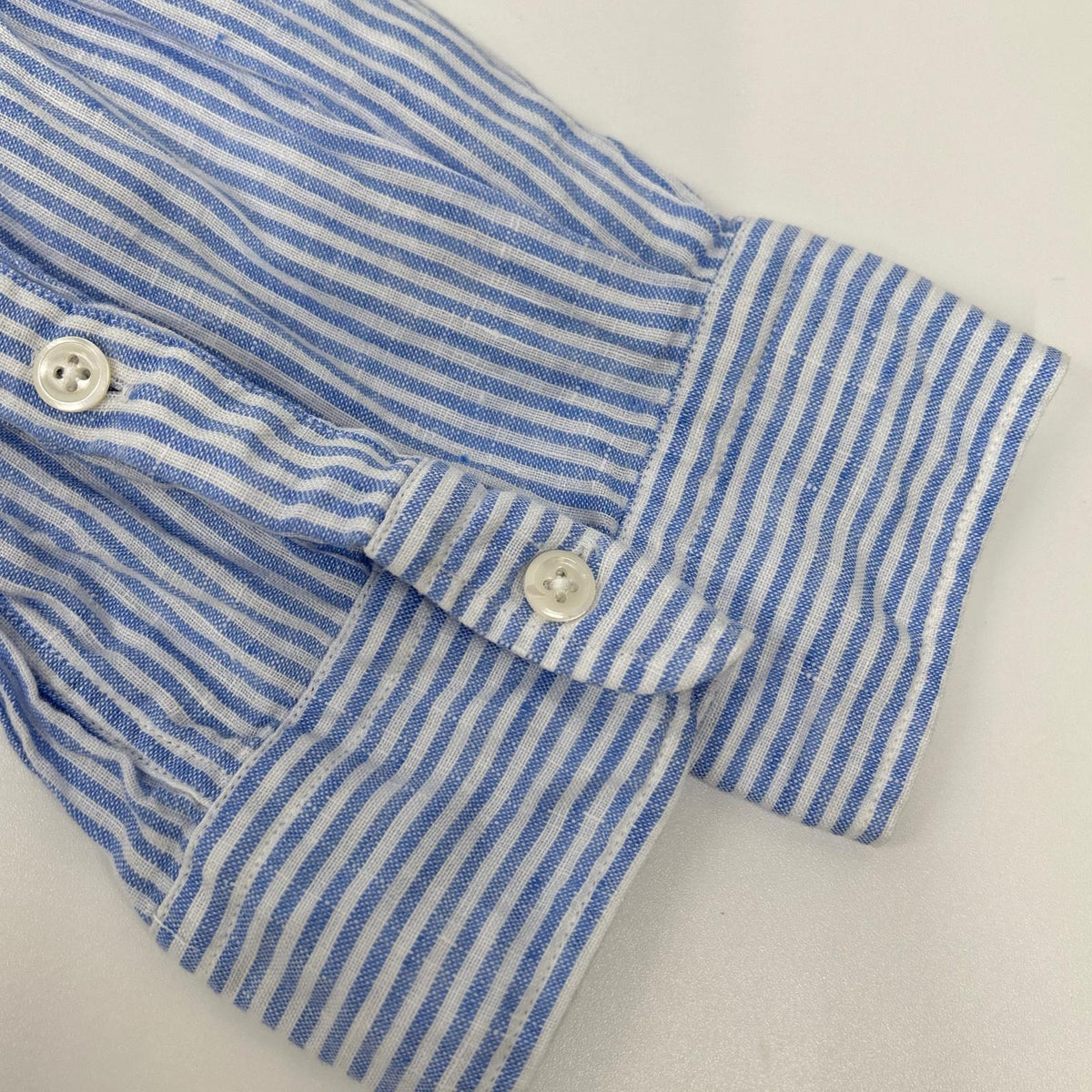 POLO RALPH LAUREN ポロ ラルフローレン 19年 スカイブルー ストライプ ベルト付き リネン ワンピース ワンピース