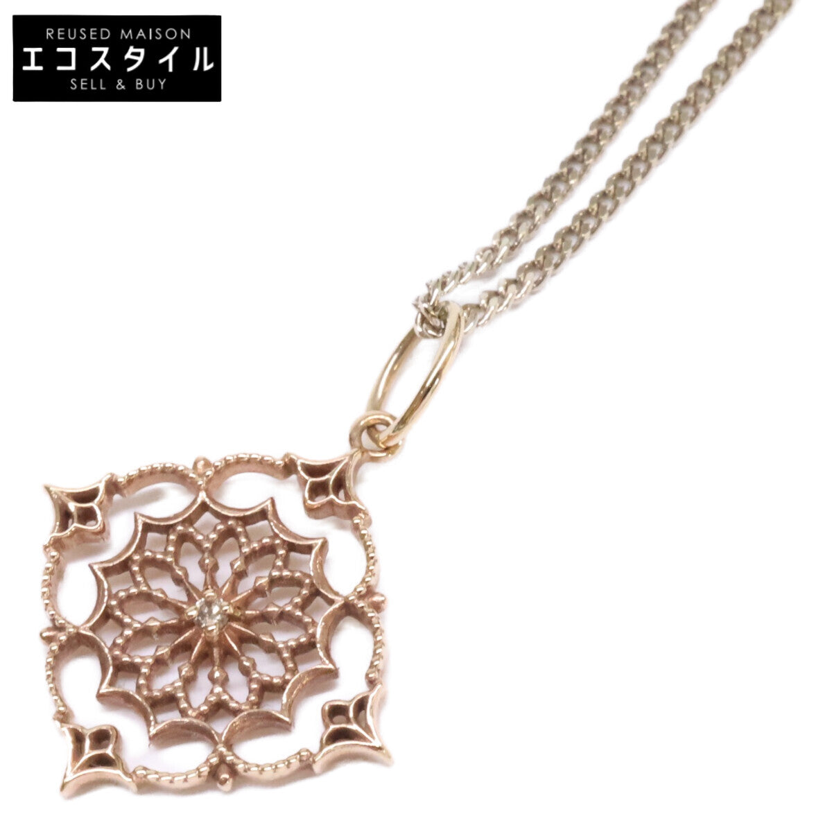 agete アガット 【美品】10153117084-03-999 K10 ダイヤモンドチャーム・SILVER925 チェーン ネックレス