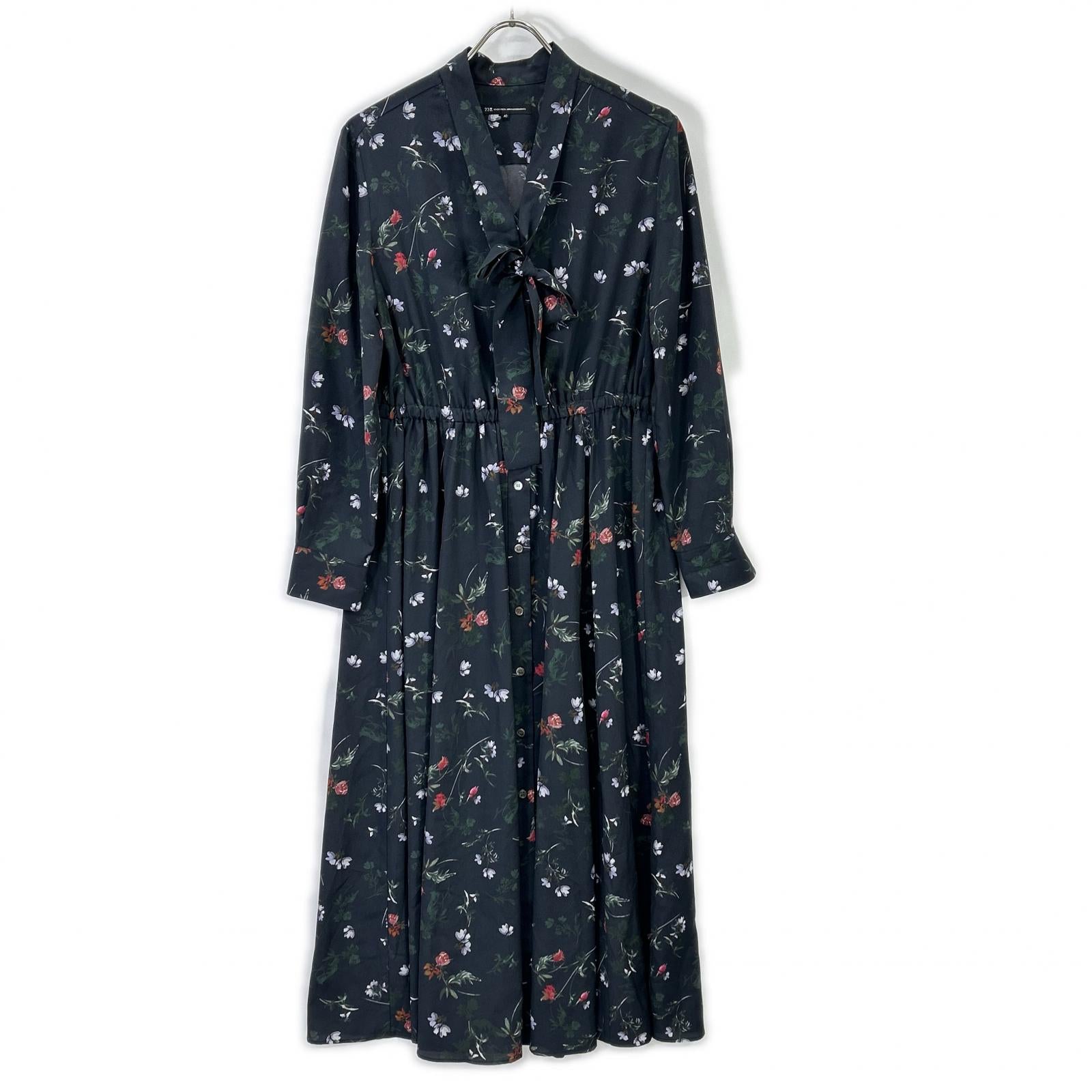 23区 23区 ブラック 花柄 フラワー ×mi-mollet ボウタイ 前開き ワンピース 大草直子コラボ ワンピース