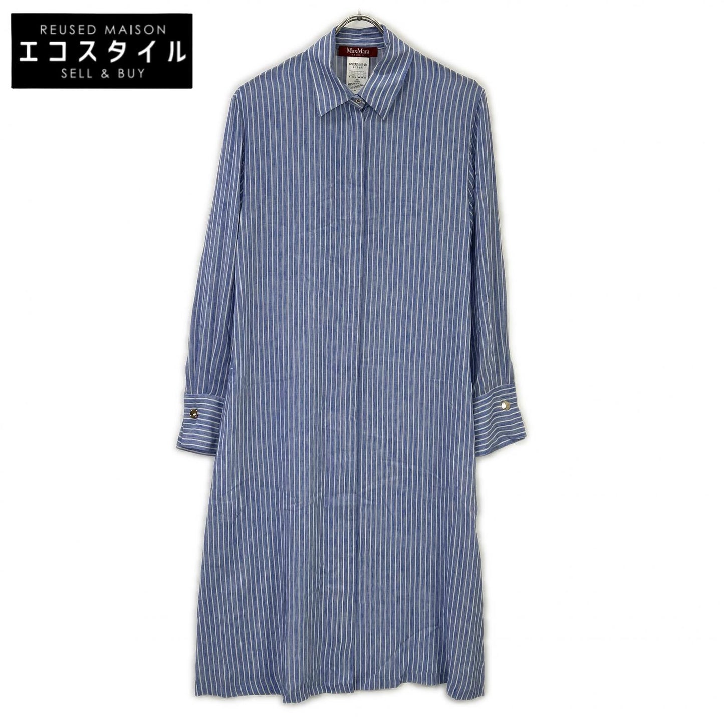 MAXMARA STUDIO マックスマーラスタジオ 24162211526 ブルー シルク ストライプ シャツワンピース ワンピース