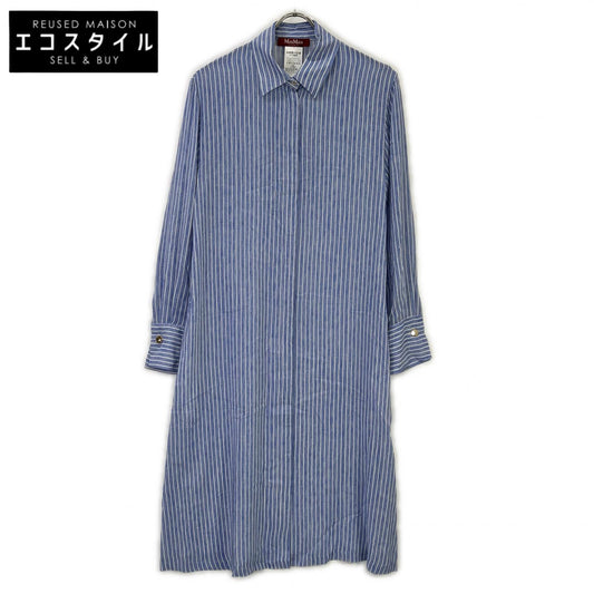 MAXMARA STUDIO マックスマーラスタジオ 24162211526 ブルー シルク ストライプ シャツワンピース ワンピース