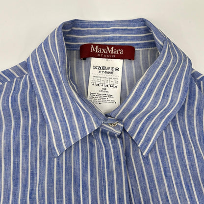 MAXMARA STUDIO マックスマーラスタジオ 24162211526 ブルー シルク ストライプ シャツワンピース ワンピース