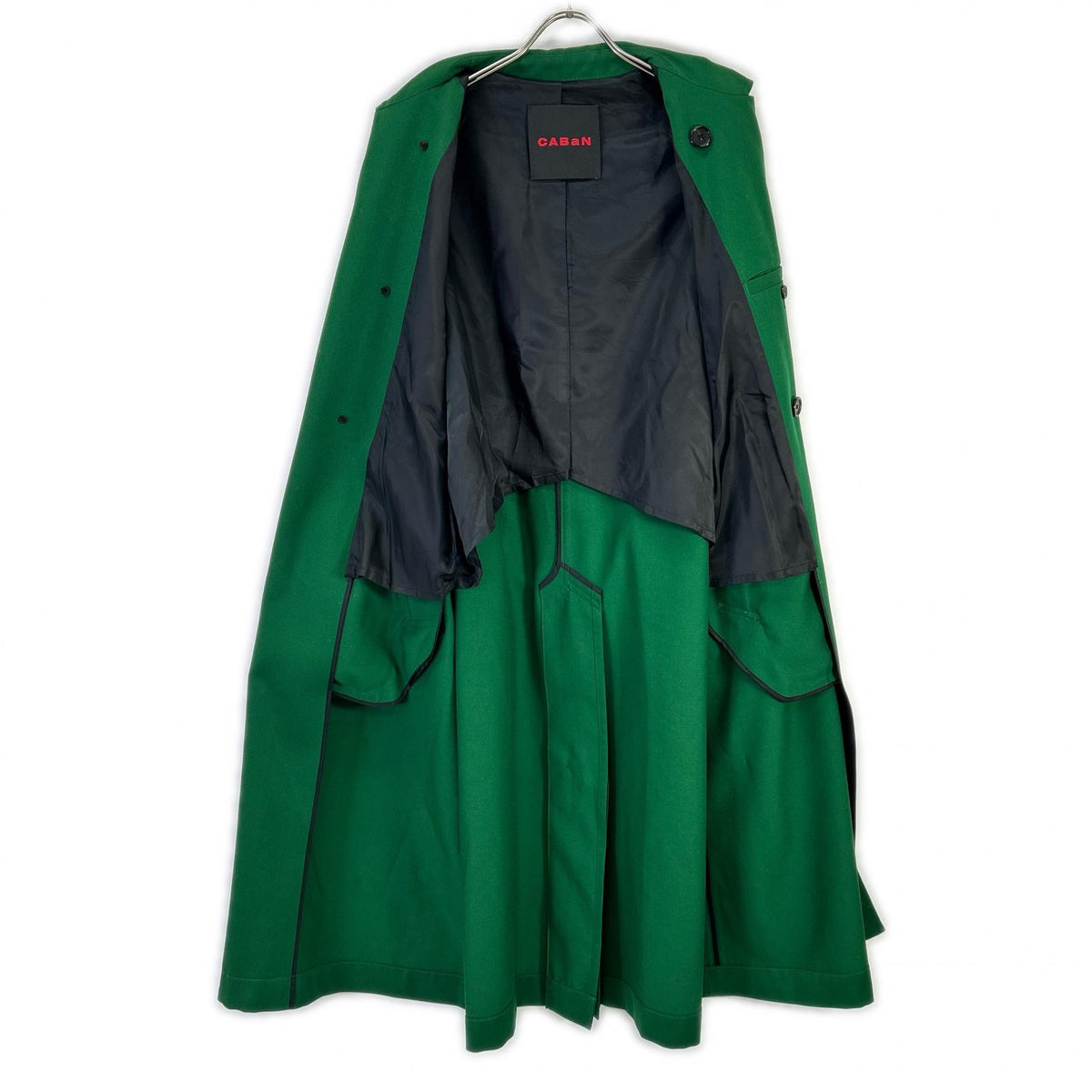 CABaN green wool gabardine long trench coat