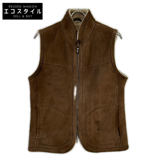 EMMETI brown shearling and boa zip-up vest